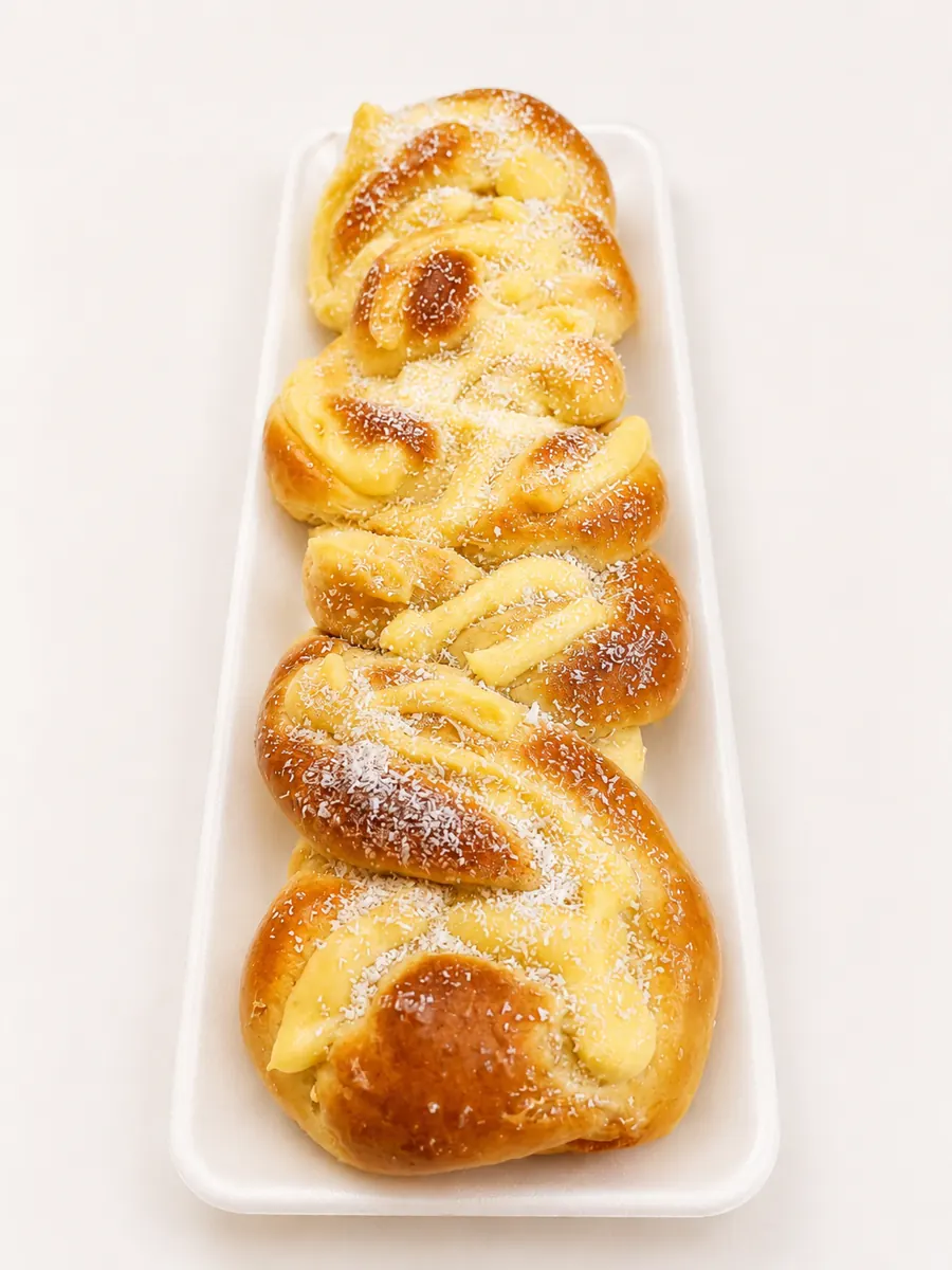 Pão doce recheado servido em mesa de café